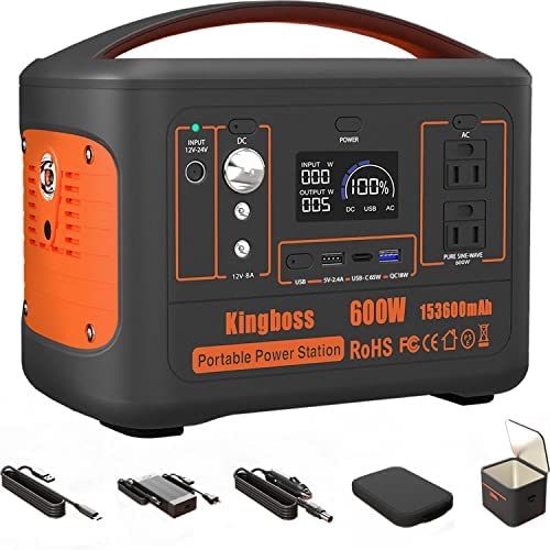Portable Power Station 110V/600W 568Wh Lithium Battery Pure Sine Wave AC Outlet DC USB Solar Generator Supply for Emergency Outdoor Travel Camping Fishing Hunting CPAP Doba